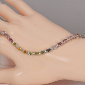Natural Multi Tourmaline Gemstone Tennis Bracelet 925 Sterling Silver